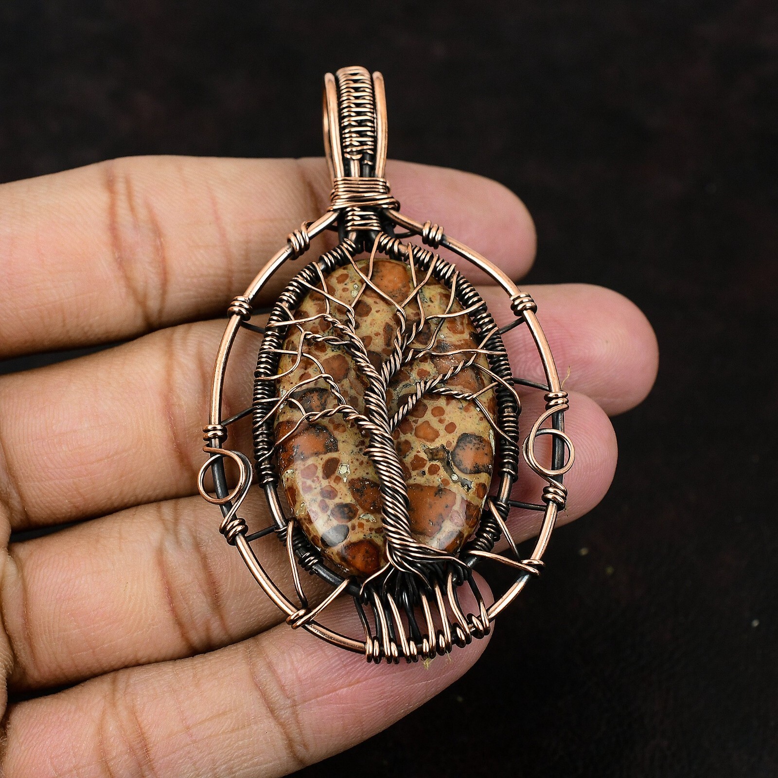 Asteroid Jasper Copper Gift Wire Wrapped Tree Of Life Pendant 2.99″