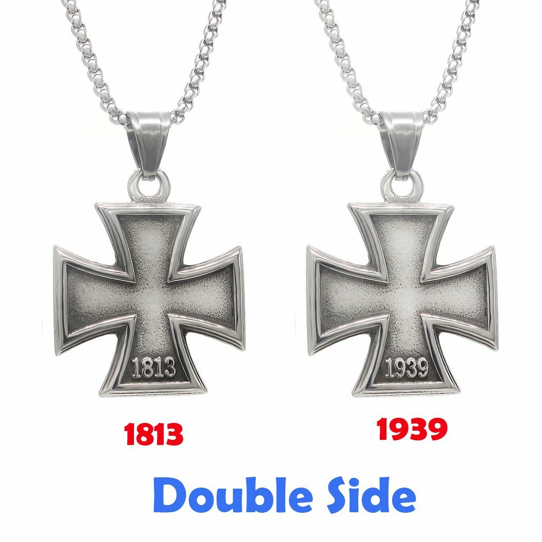 MENDEL Mens Stainless Steel 1813 1939 WW2 German Iron Cross Pendant Necklace Men