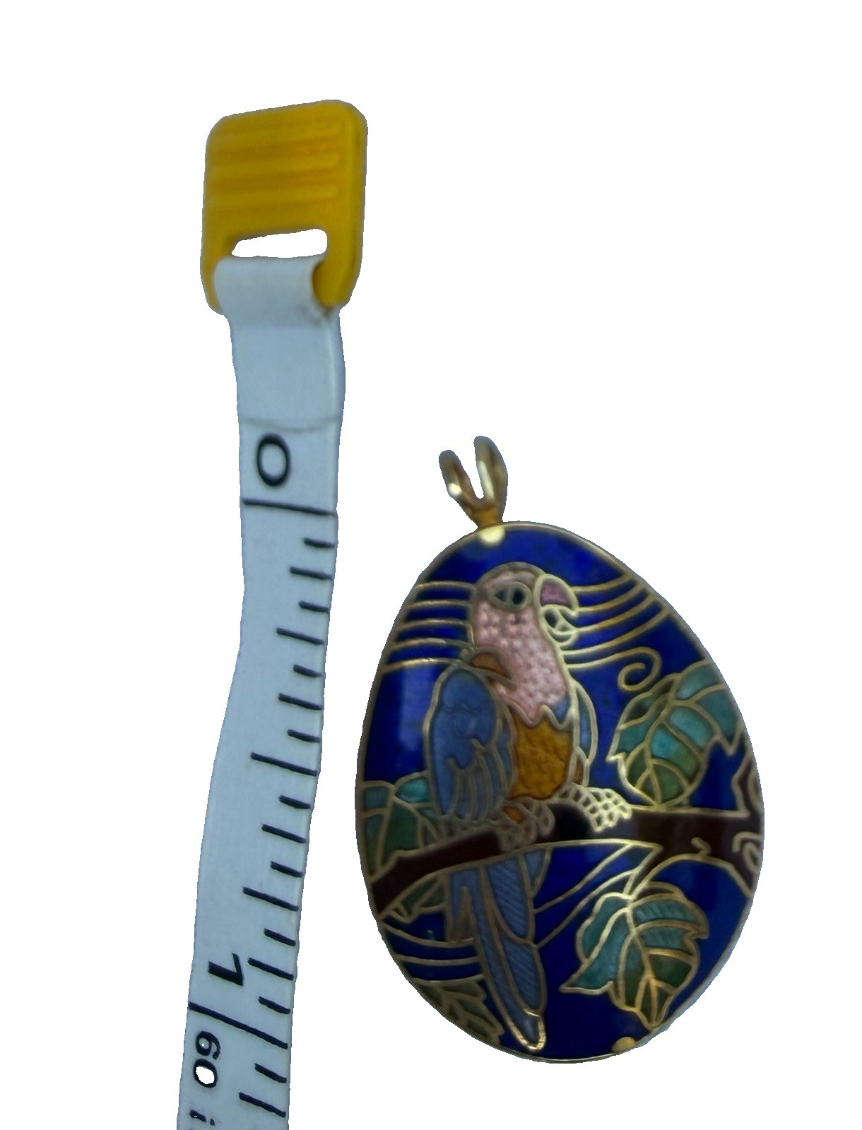 Vintage Cloisonne Parrot Bird Pendant Blue Enamel Gold Tone Tropical Charm
