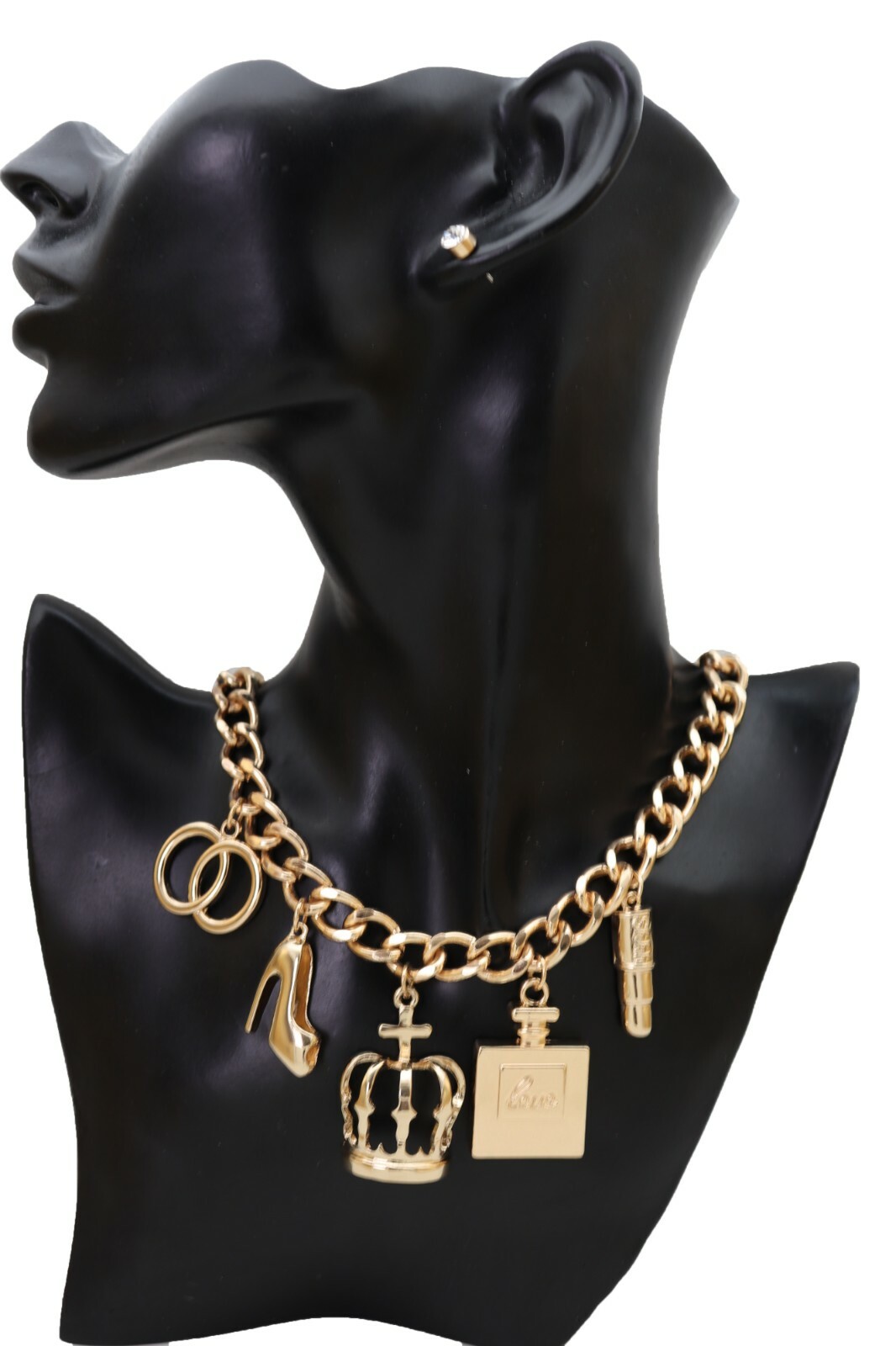 Sexy Women Necklace Gold Metal Chain Crown Shoe Lipstick Perfume Infinity Charms