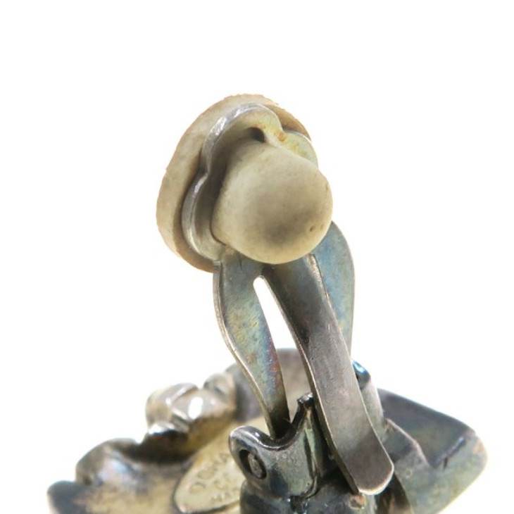 CHANEL CC Logos Yellow Clip-On Earrings Silver Tone 00T Auth #7979