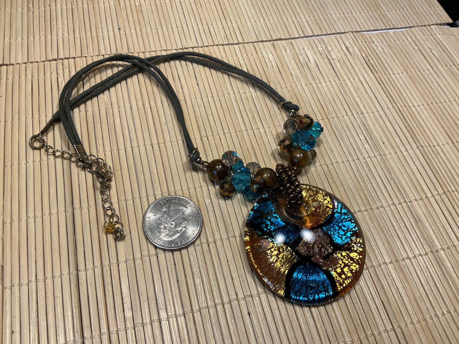 Fashion Necklace Murano Glass Turquoise Gold Foil Brass Gold Choker Lot 103C