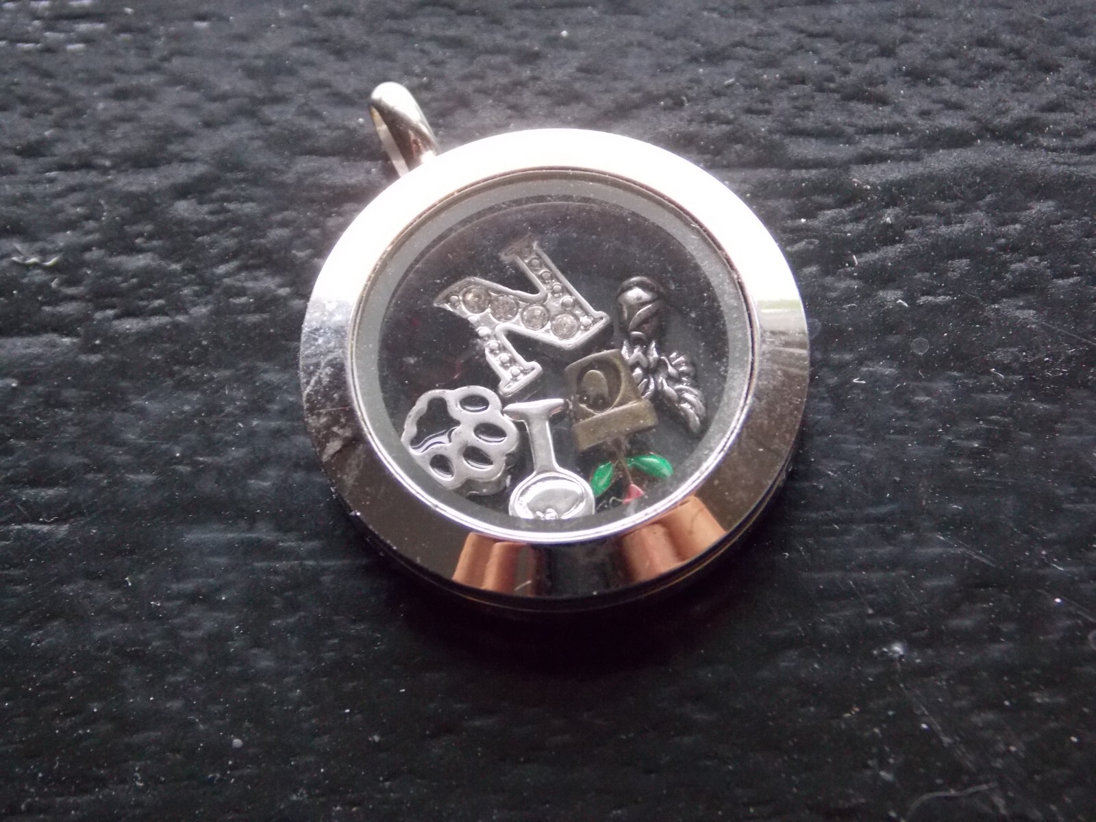 Origami Owl Silver Pendant: Letter N Paw Print Wine Glass Red Stone Flower Angel