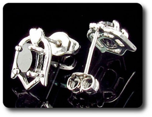 BLACK SAPPHIRE EARRINGS 2x7mm 18K white gold plated