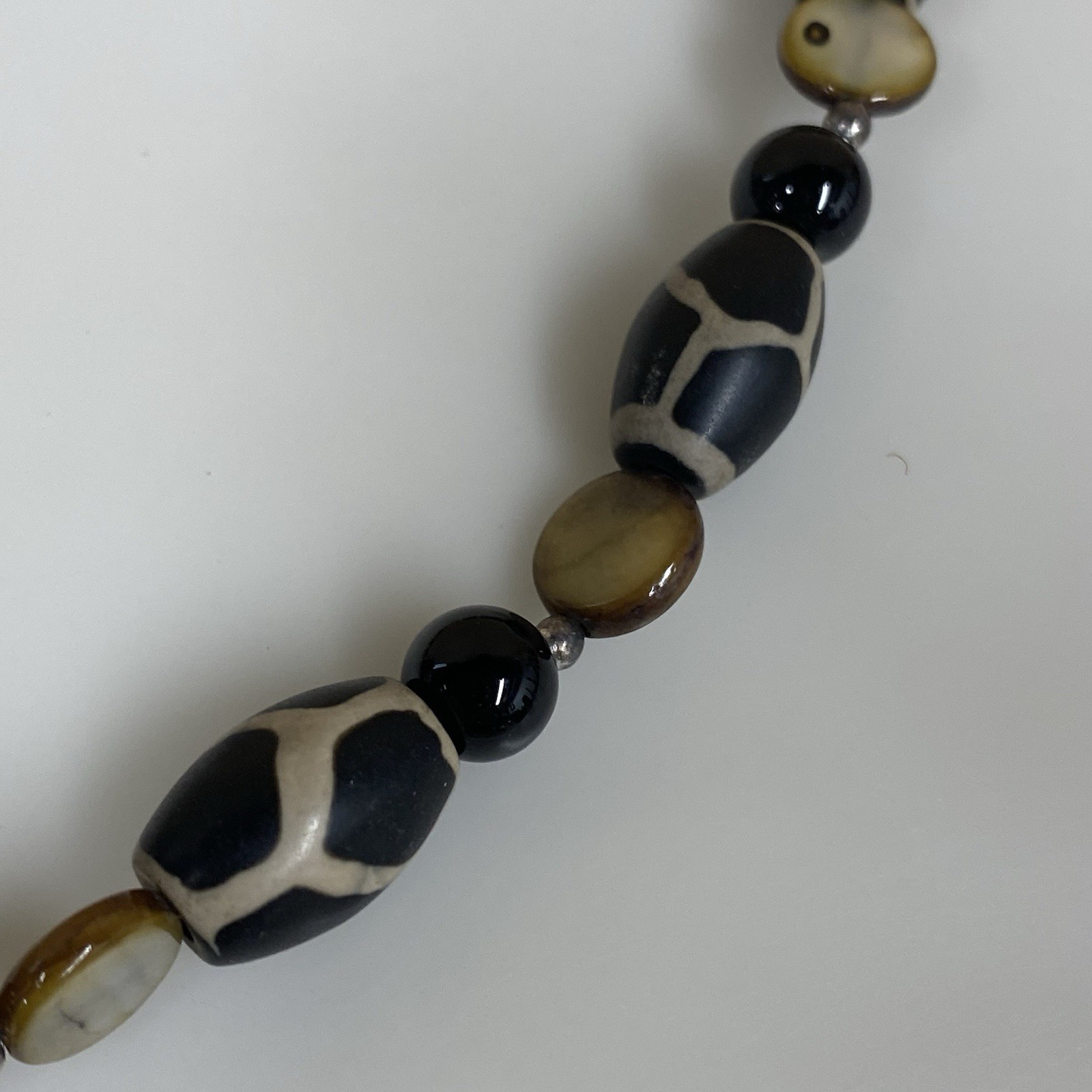 Donna Dressler Necklace Beaded Black Tans 925 Jewelry Womens Fashion