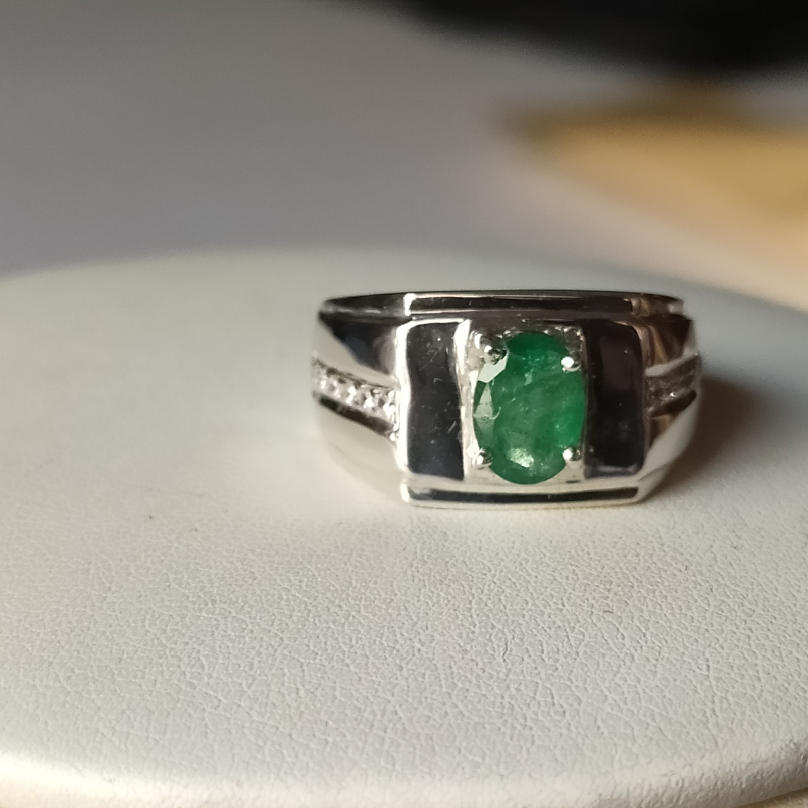 Men’s Natural Emerald Ring 925 Sterling Silver Genuine Green Gemstone