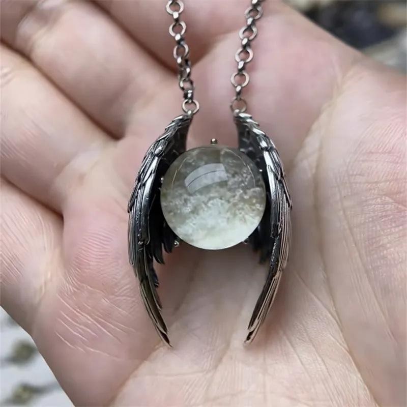 Ghost Wing Crystal Retro Necklace Vintage Pendant Unique Personalized Jewelry