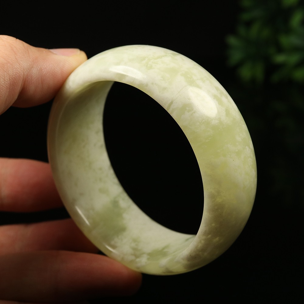 59mm Grade A 100% Natural Green Jade Bangle Wide Bracelet Chinese Xiu Jade V8088