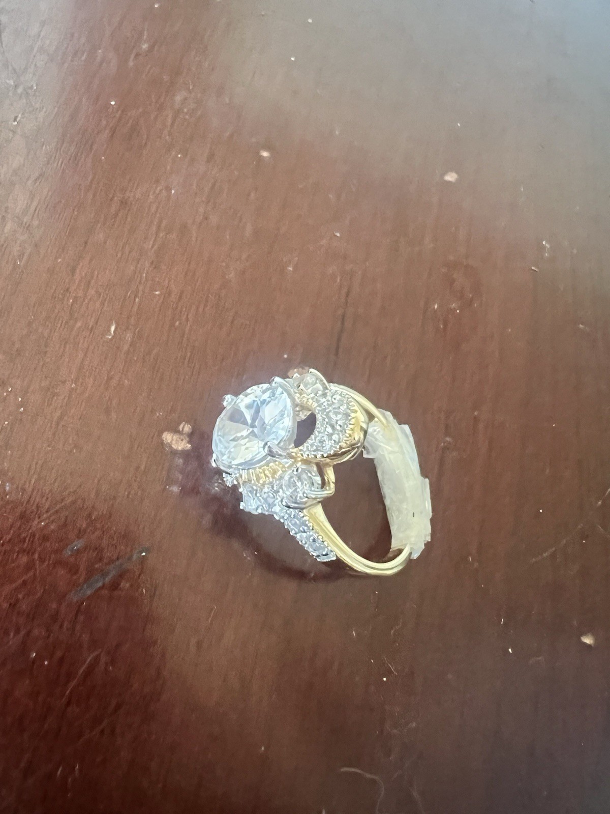 Gold Tone Gold Plate Engagement Ring Statement Big Cz Stone