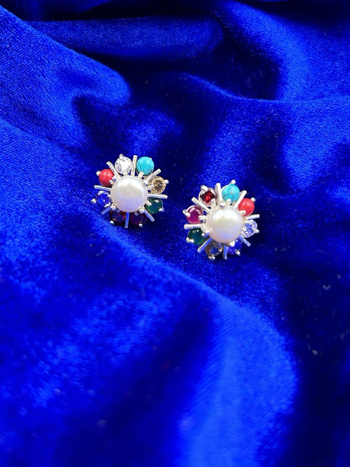 Stud Navratan Earring , Perfect gift for her , Cultural earring , free shipping