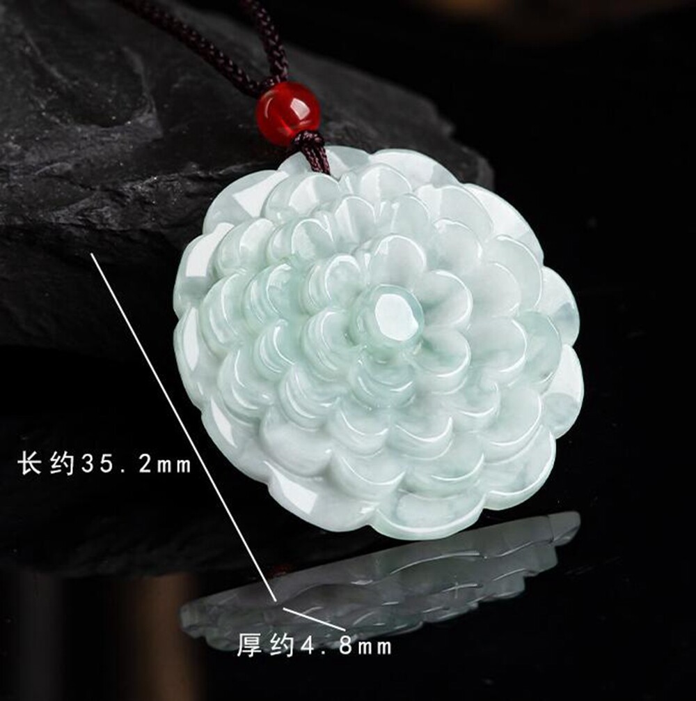 Certified Green Burma Natural Grade A Jade jadeite Peony Flower Pendant Necklace