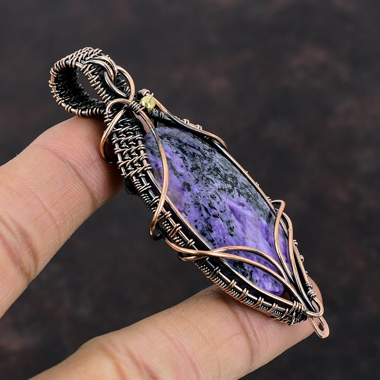 Women Day Sale Russian Charoite Wire Wrapped Pendant Copper For Women 3.11″