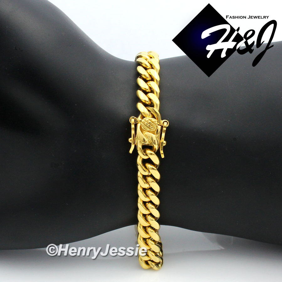 7.5-11″MEN Stainless Steel 7mm Gold Plated Miami Cuban Curb Chain Bracelet*GB154