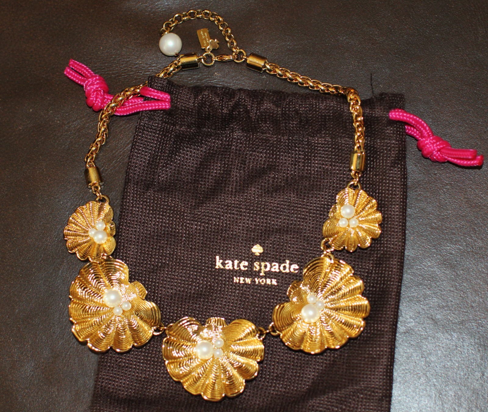 Kate Spade Monterey Bay Short Clamshell Gold Pearl Necklace clam seashell shell