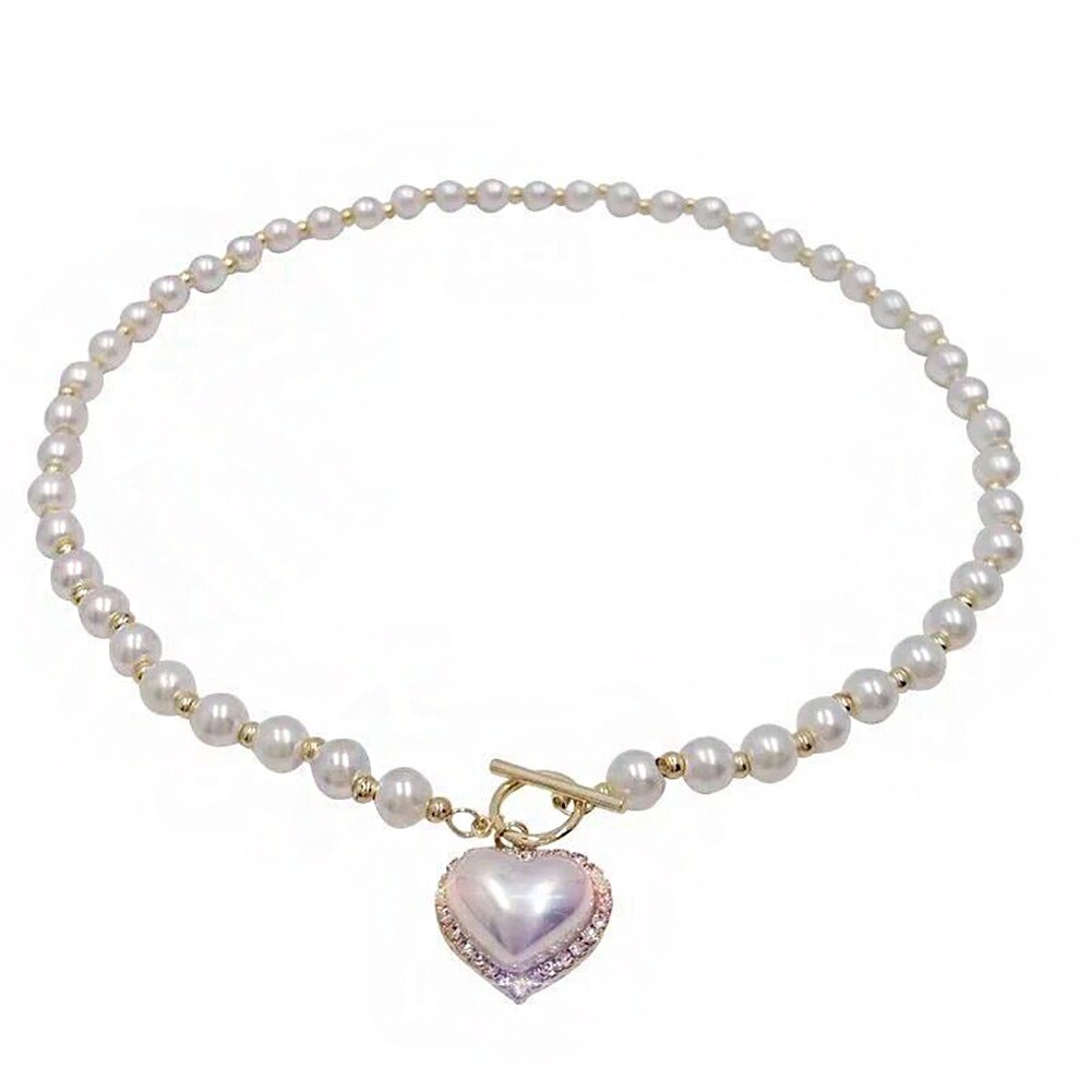 Heart Pendant Necklace Pearl Choker Korean Style Elegant Clavicle Chain Jewelry