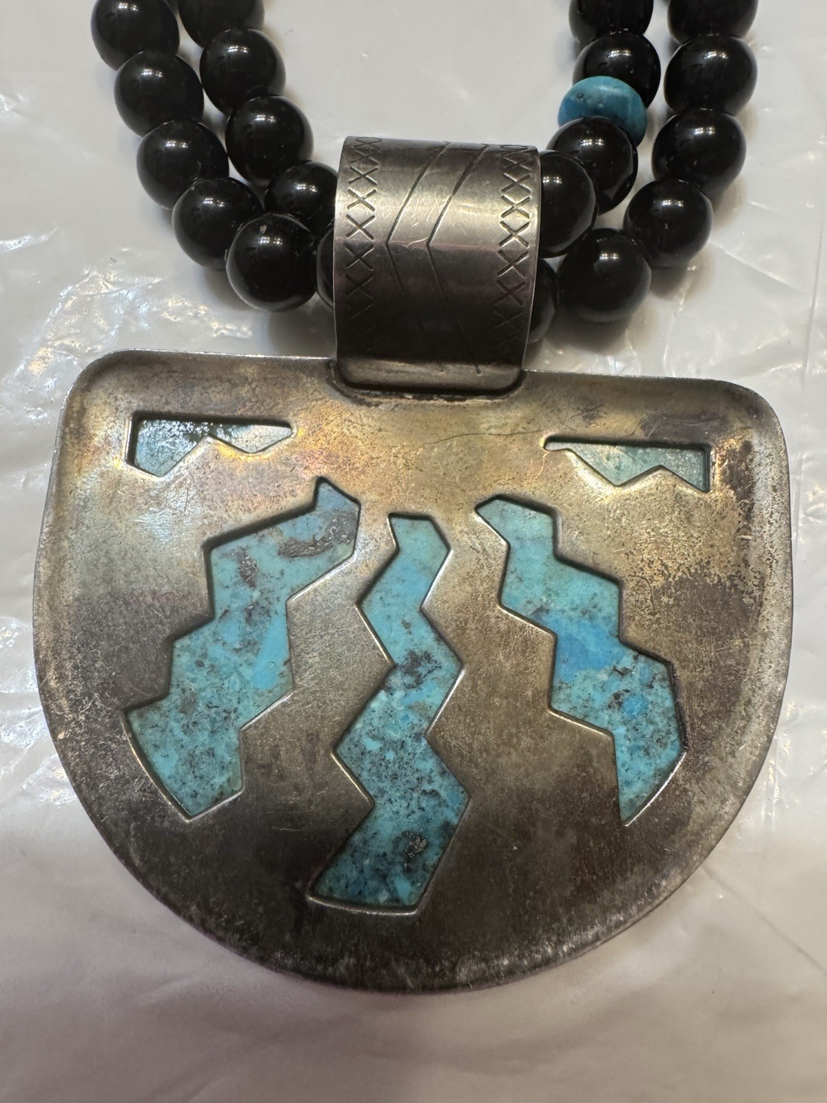 Jay King Kingman Turquoise Pendant Necklace Multi Strand Black Onyx Beads