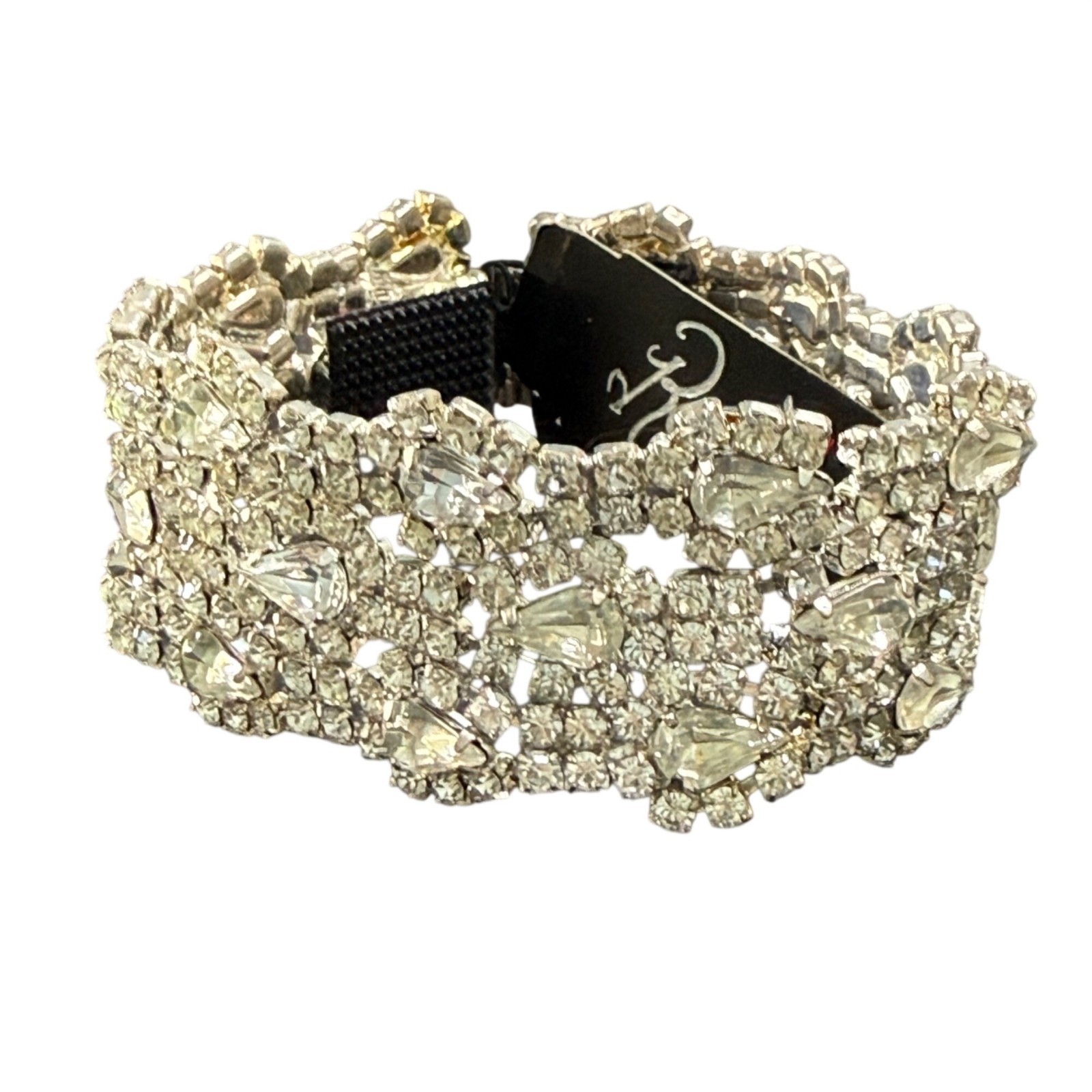 ROSA Wide Bracelet Clear Austrian Crystal Formal Glam Silver Tone 6.5 inches NEW