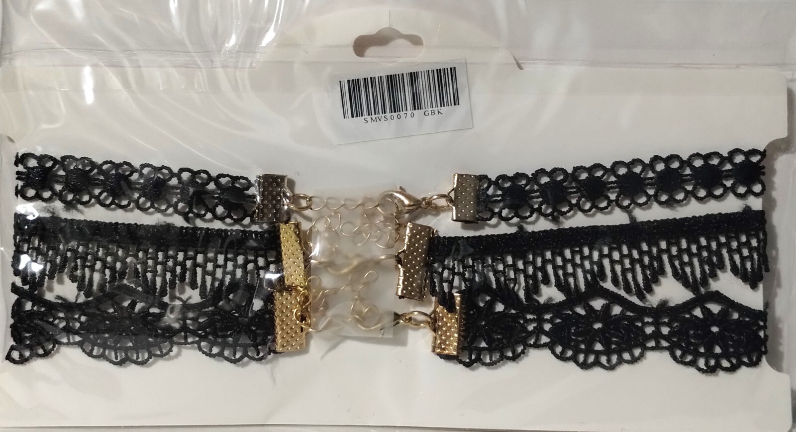 A’GACI Adjustable Length Black Lace Chokers w/Gold Tone Clasp 3 Piece Set – New
