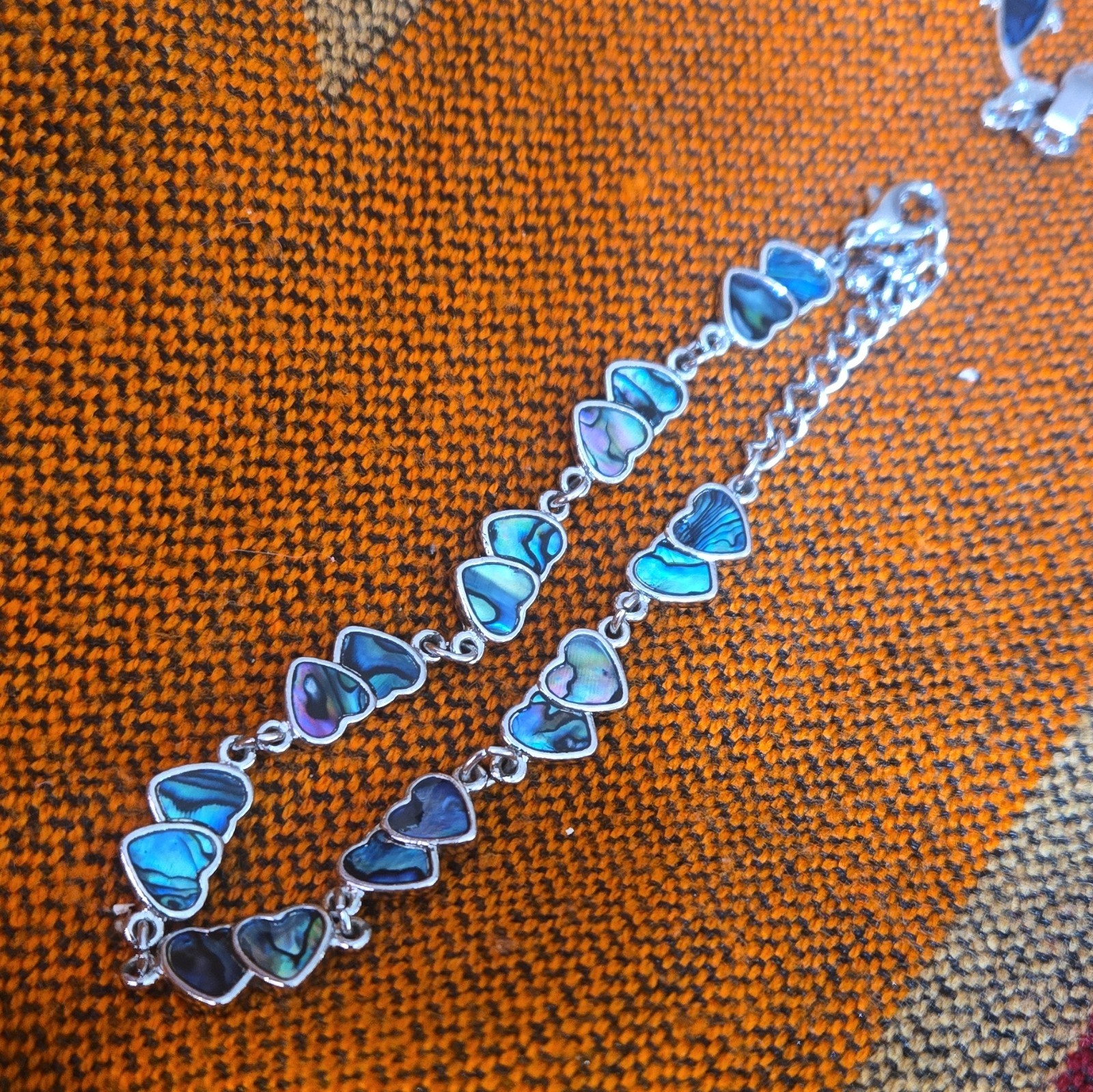 Silver Tone Cable Link Chain Charm Bracelet w/ Blue Heart Charm Lobster Clasp