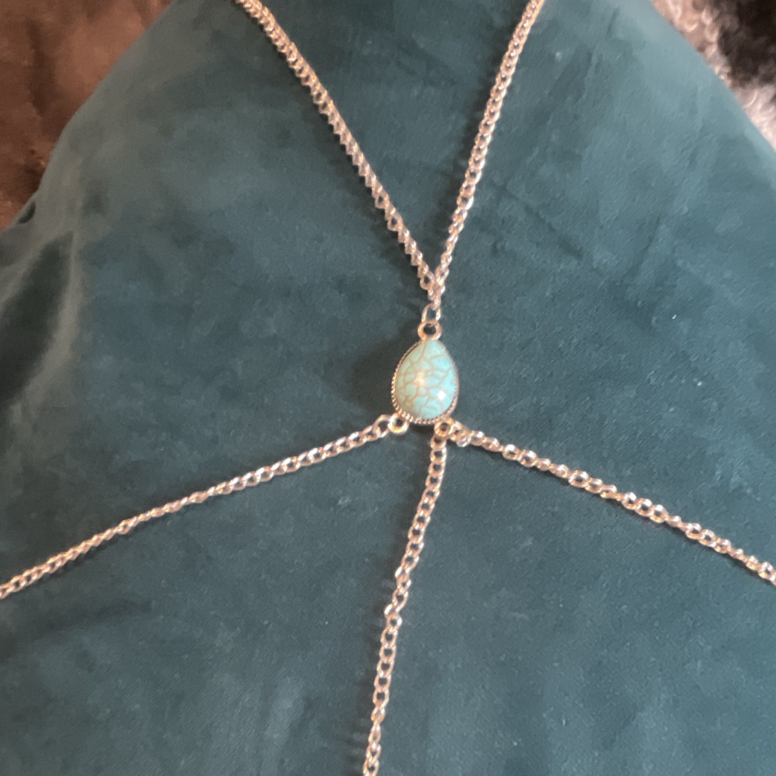 Gold Tone Cable Body Chain Necklace featuring Turquoise Bezel length19-21in Adj