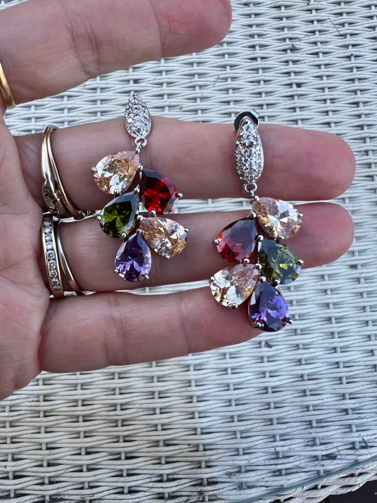 Pretty red purple green etc sparkly gems dangly 925 sterling post earrings