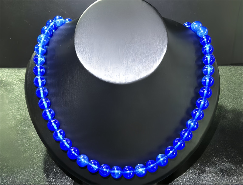 Top Quality Lab-Created Blue Star Sapphire Necklace 6mm 48cm Beads Necklace