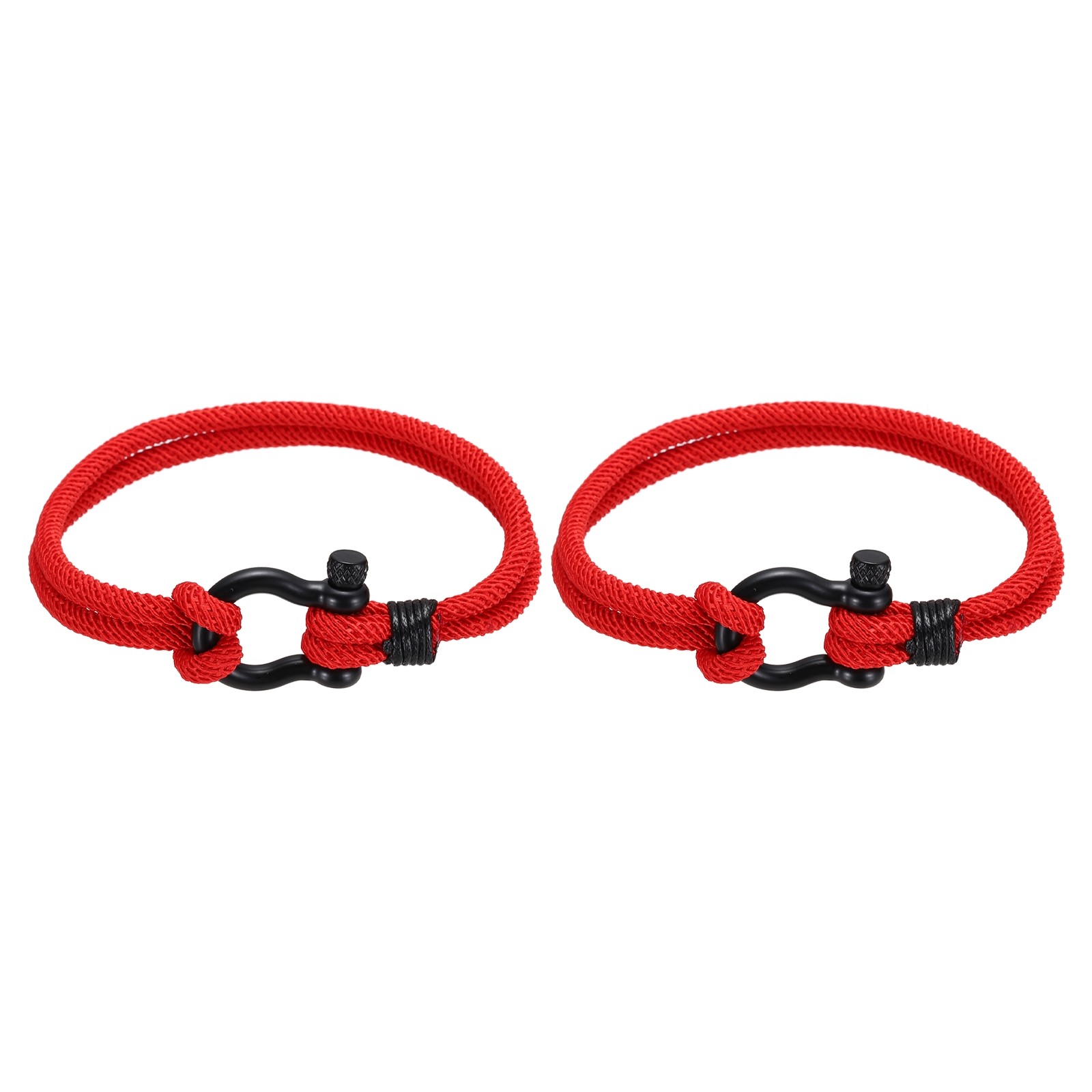 2Pcs Braided Rope Bracelets, Woven Bracelet with Anchor Shackle, Red