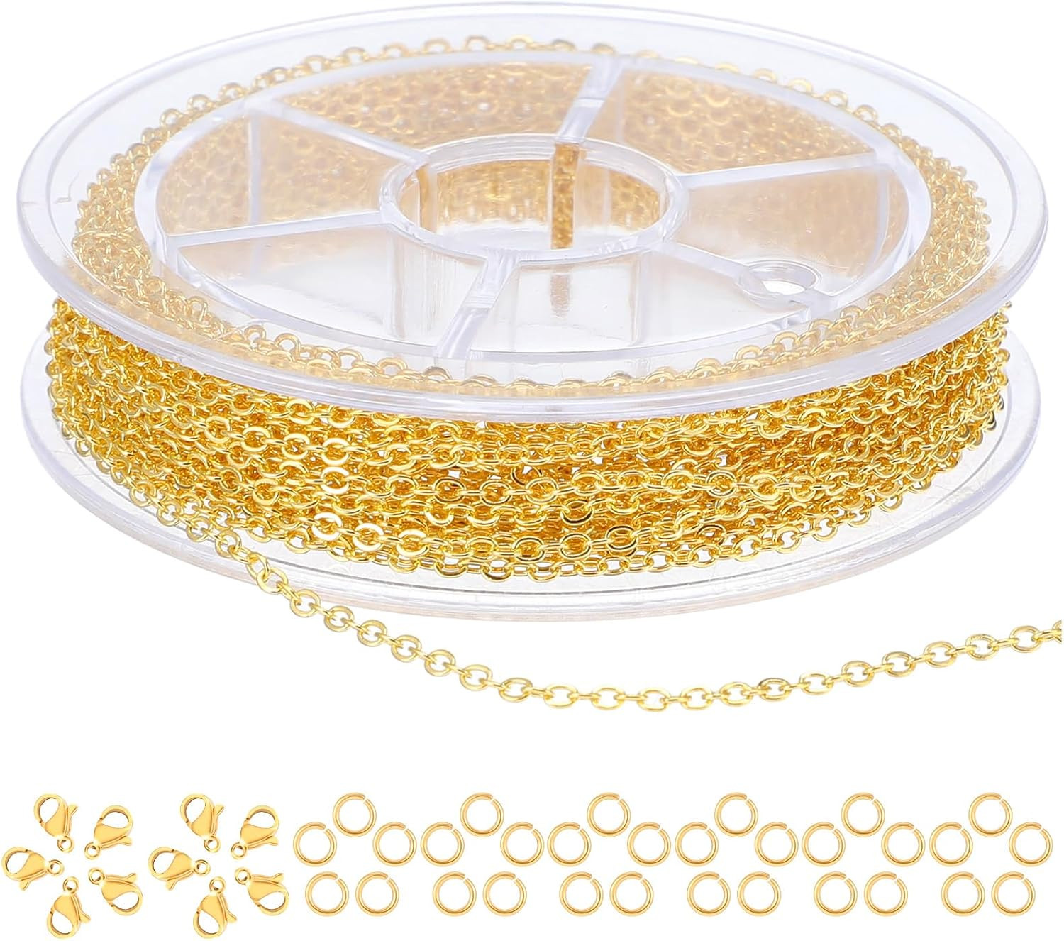 9.8Ft Necklace Chain for Jewelry Making, Gold Plated Stainless Steel Link Cable