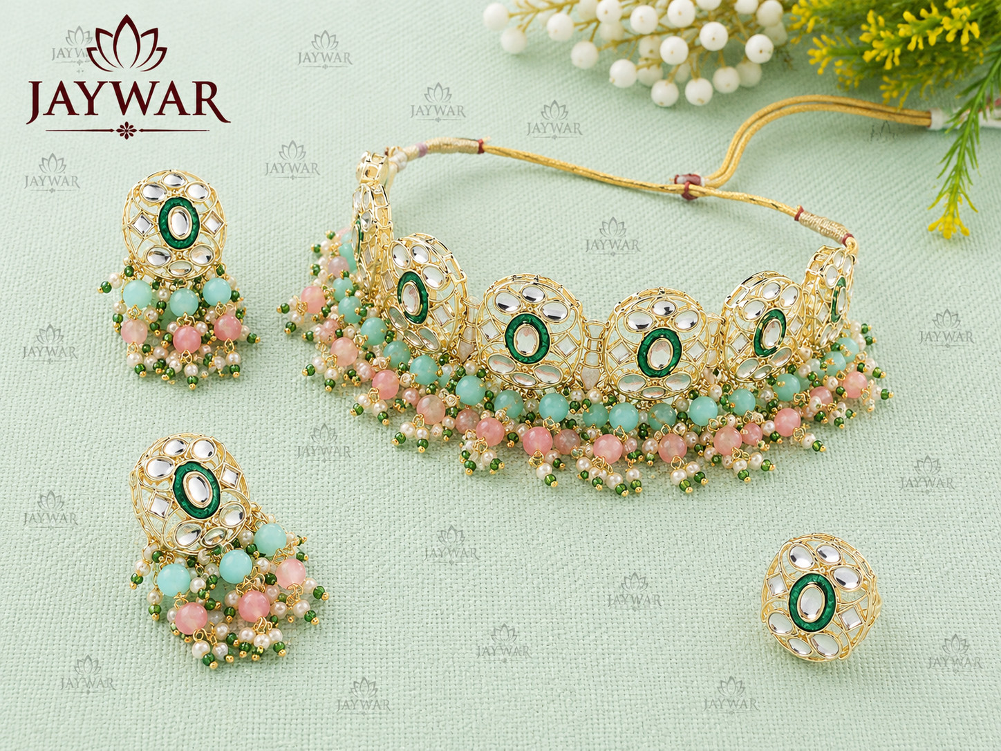 Traditional Kundan Choker Jewelry Set Gold Plated Indian Bridal Wedding Women