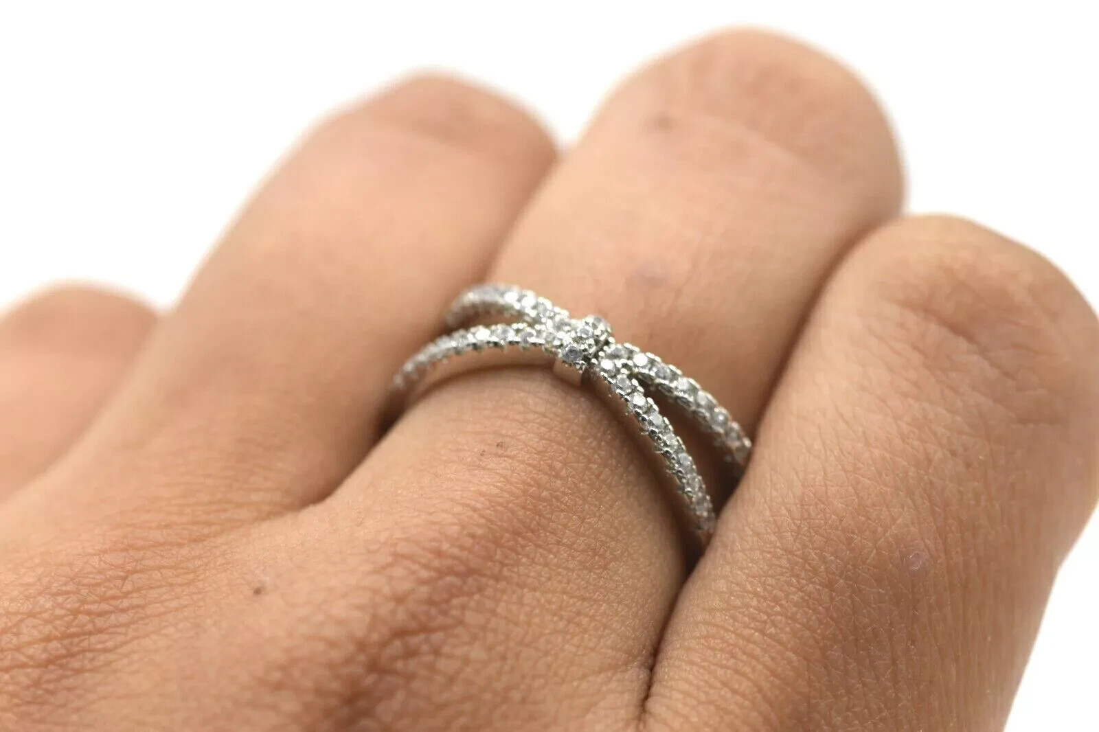 Anna Zuckerman Olivia 57 Sterling Silver 925 White Crystalline Criss Cross Band