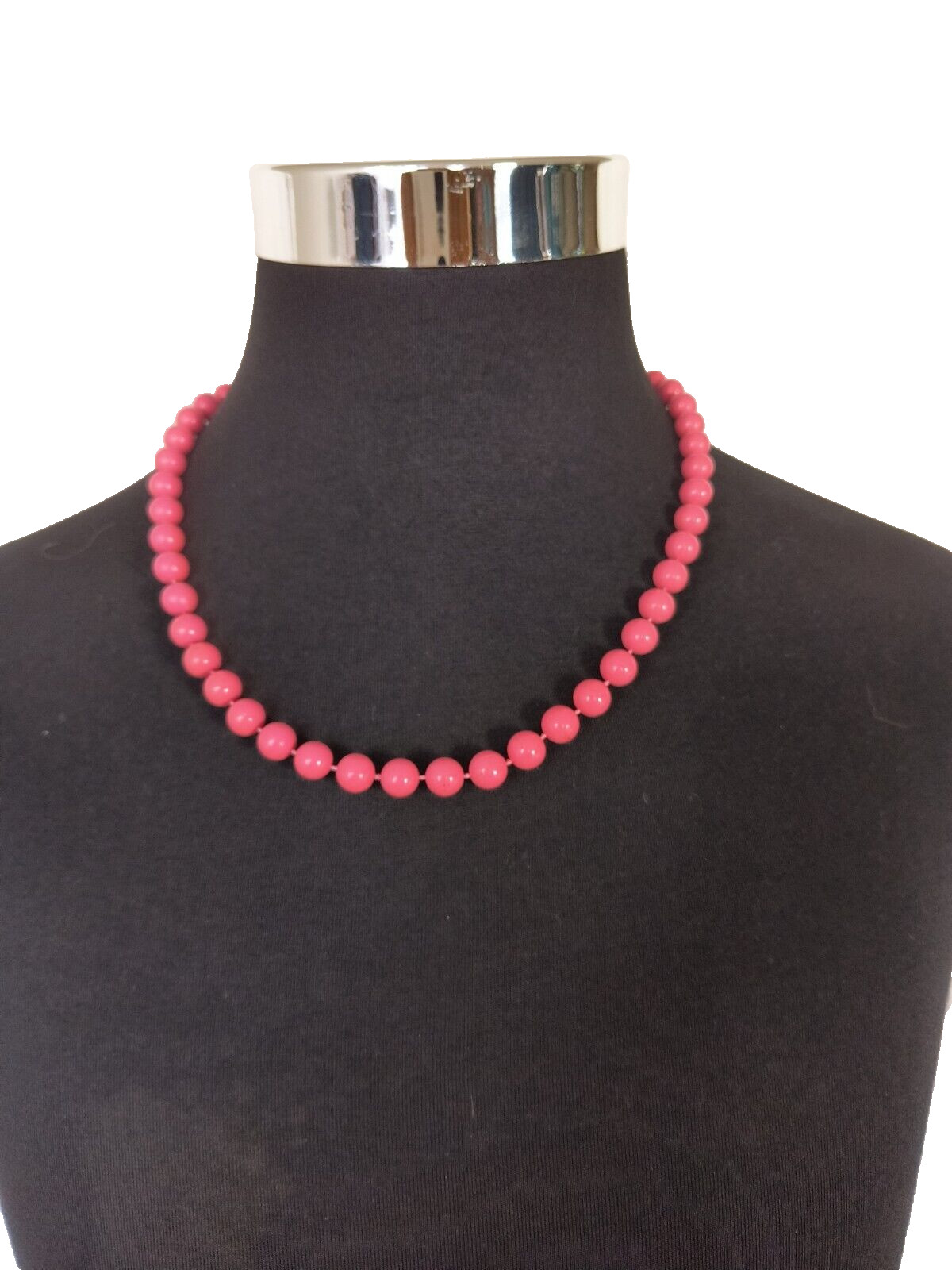 Vintage Women’s Necklace 10mm Dark Pink Acrylic Beads Appx 22 inches long