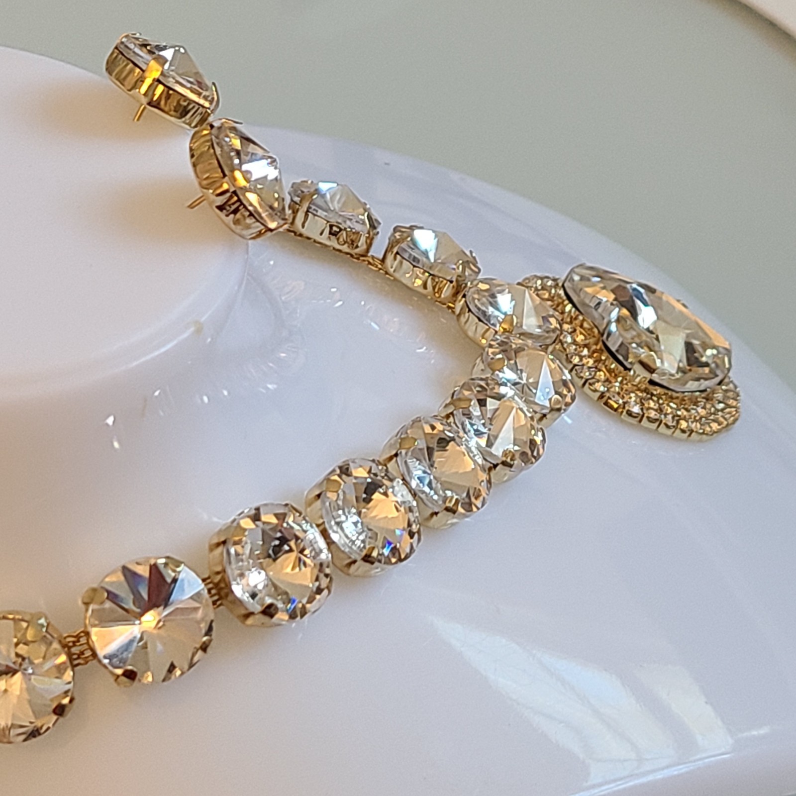 Valentine’s Statement Set: 16 Crystal Collet Necklace Clear Heart Pendant + Ear