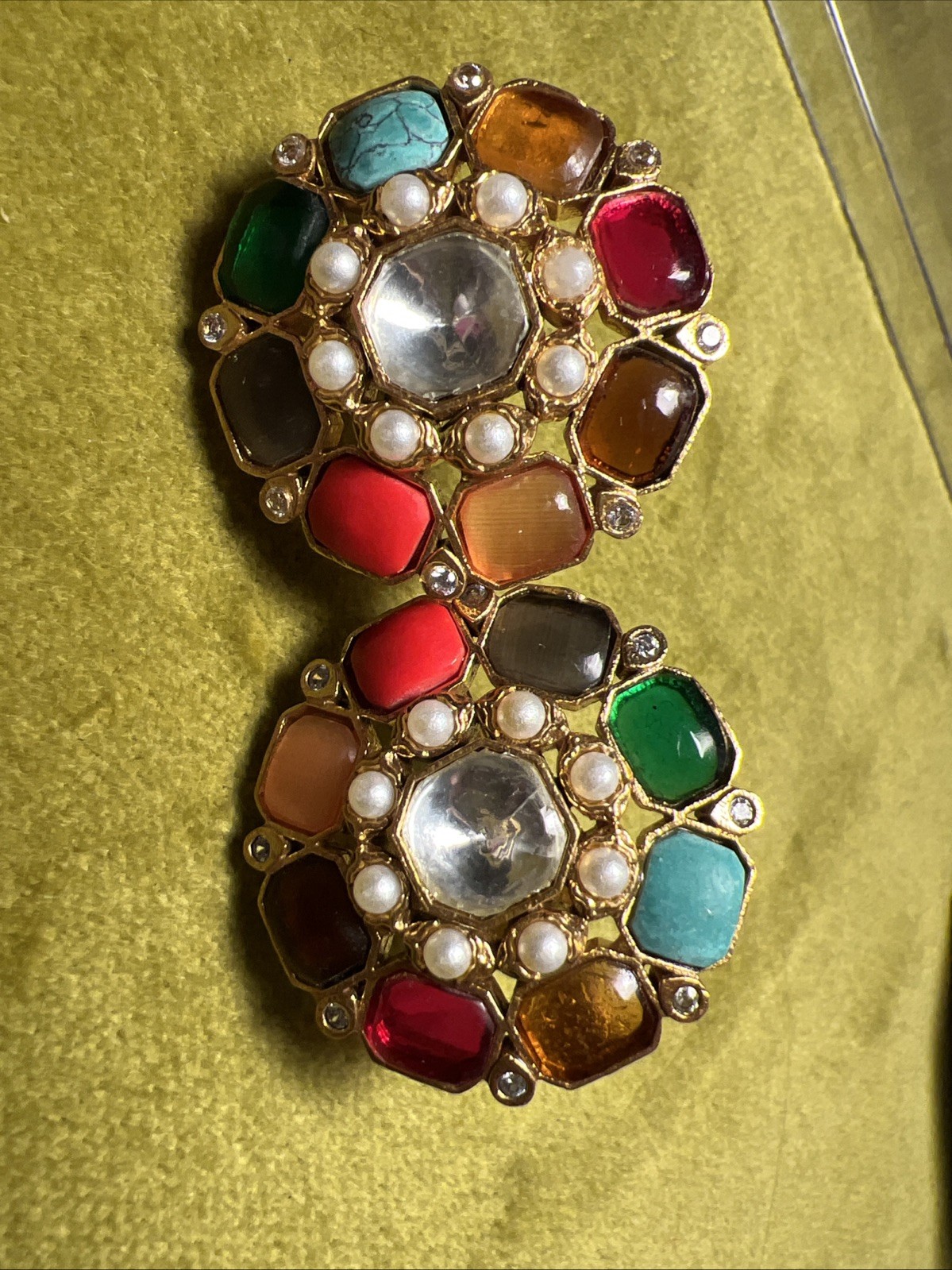 Multicolor Navratan Earrings with 22K Gold Plate Pierced