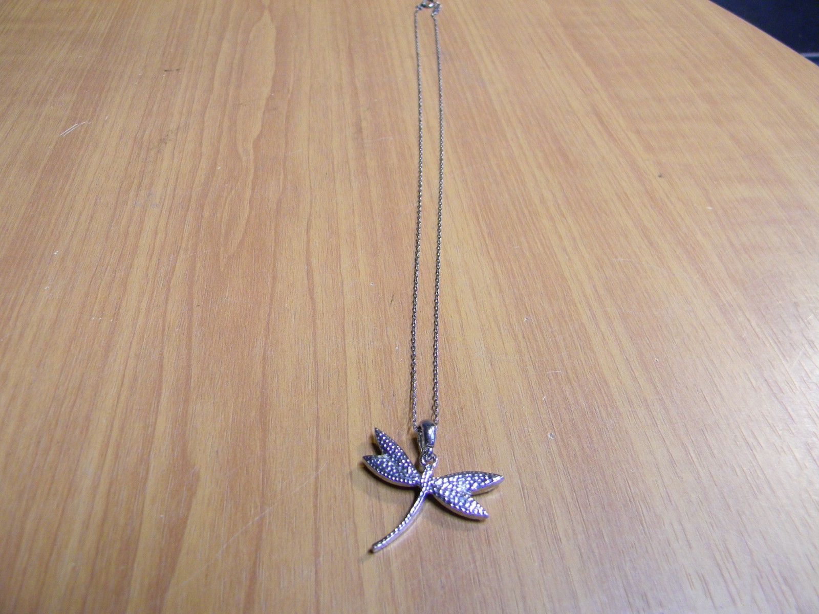 Dragonfly Pendant 17″ Necklace Silver tone Pinkish Rhinestones Insect Jewelry