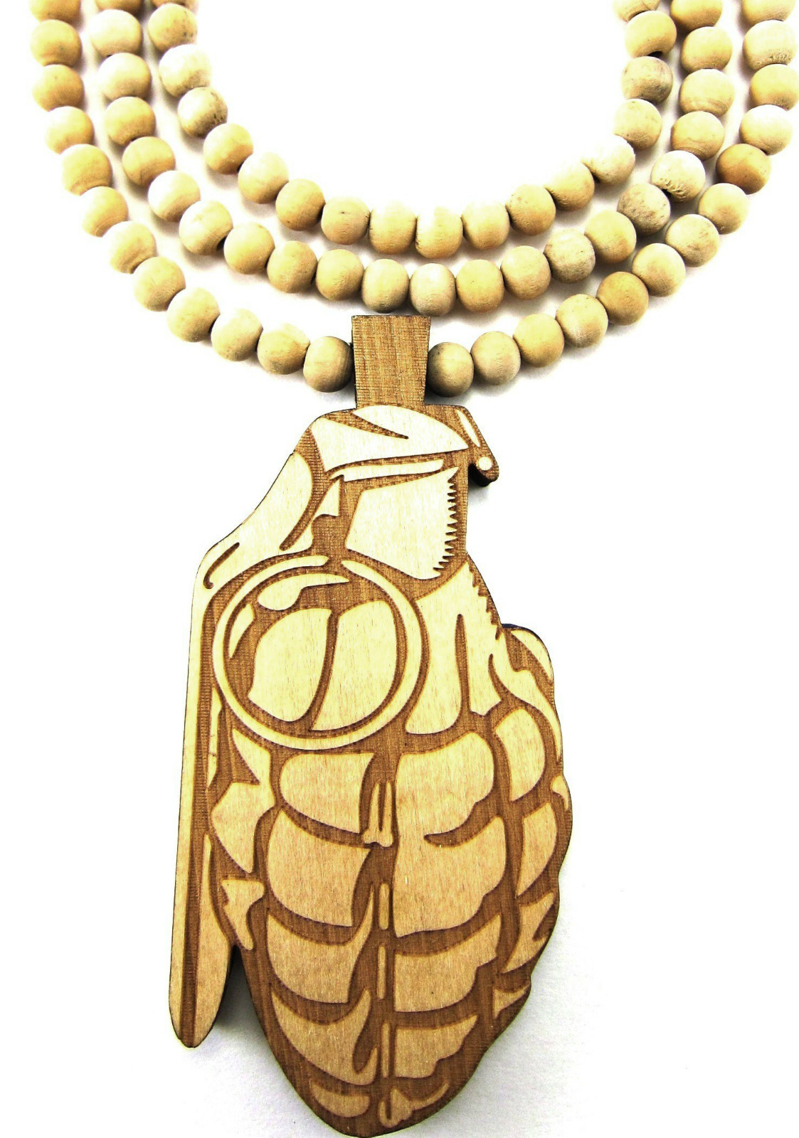 Wooden Hand Grenade Pendant Piece 36″ Chain Necklace All Good Quality Wood Bomb
