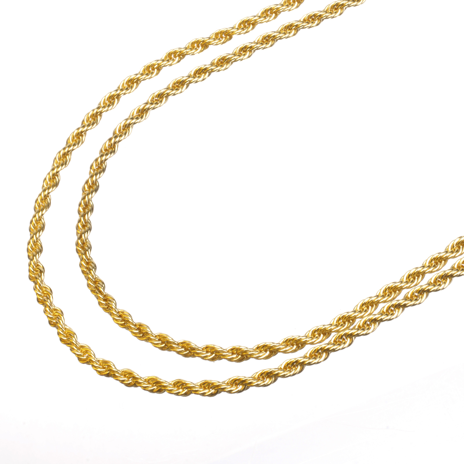 Men’s 14K Yellow Gold Plated 3 mm Double Rope Chain Necklace 22″+26″ 2pc Set