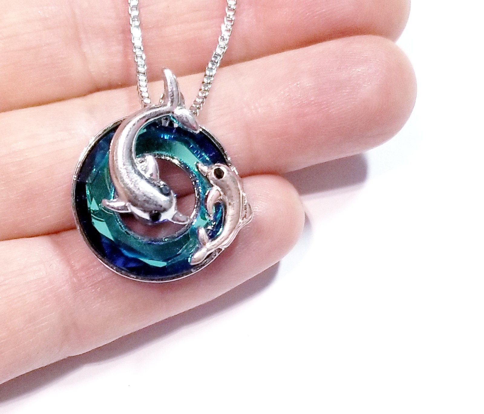 Silver Tone Urn Cremation Memorial Necklace Dolphin Pendant for Ashes