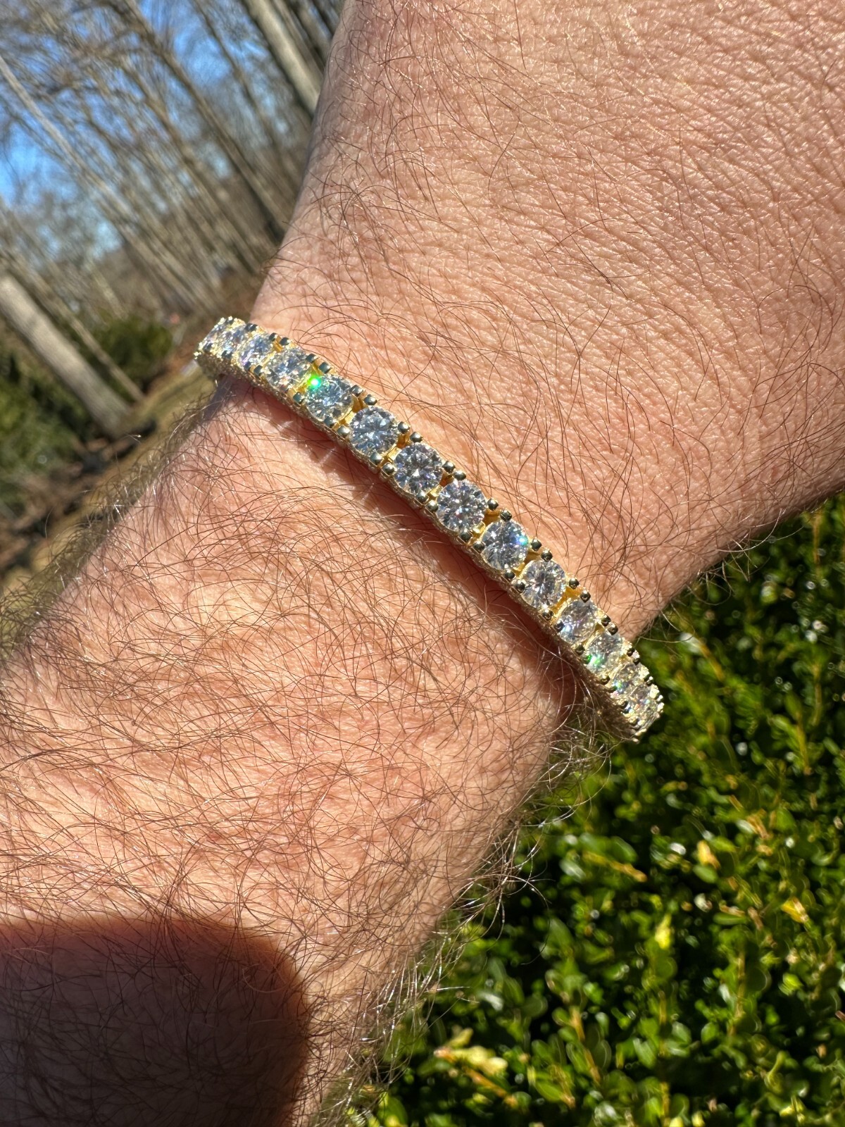 Real Iced 5mm MOISSANITE Tennis Bracelet 14k Gold Over 925 – Stones On All Sides