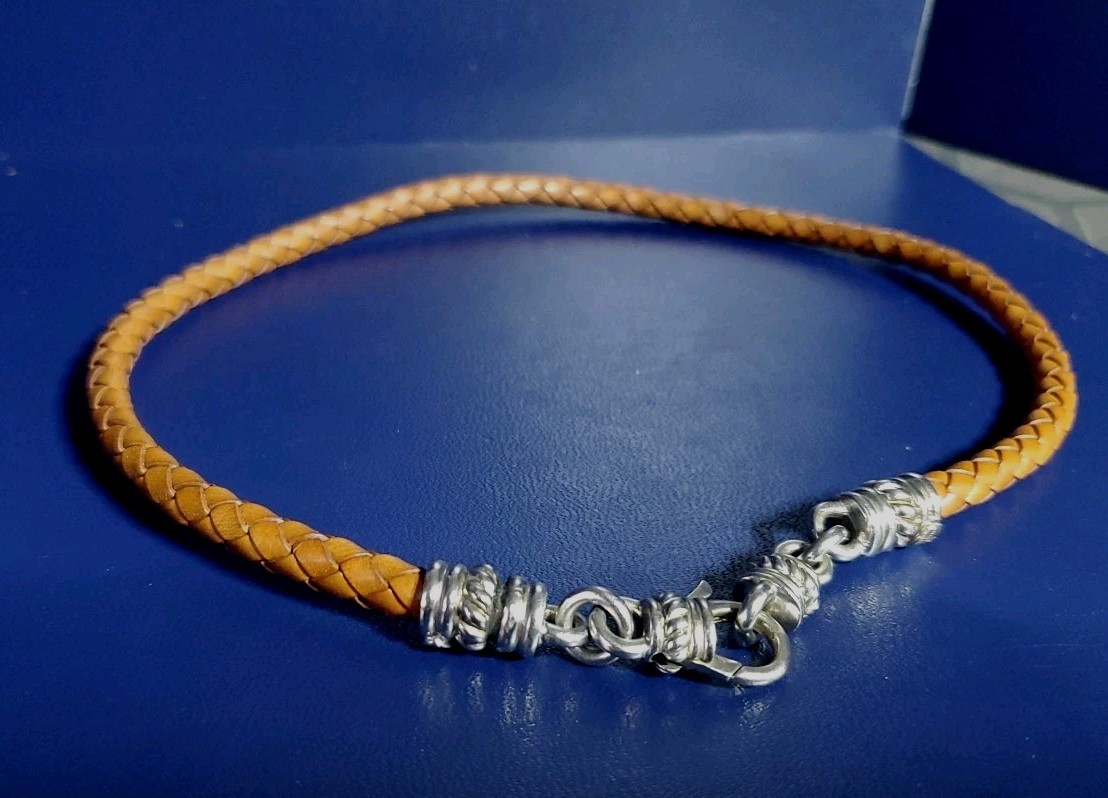 Judith Ripka-925 Silver Beige Leather Cord/Choker Necklace