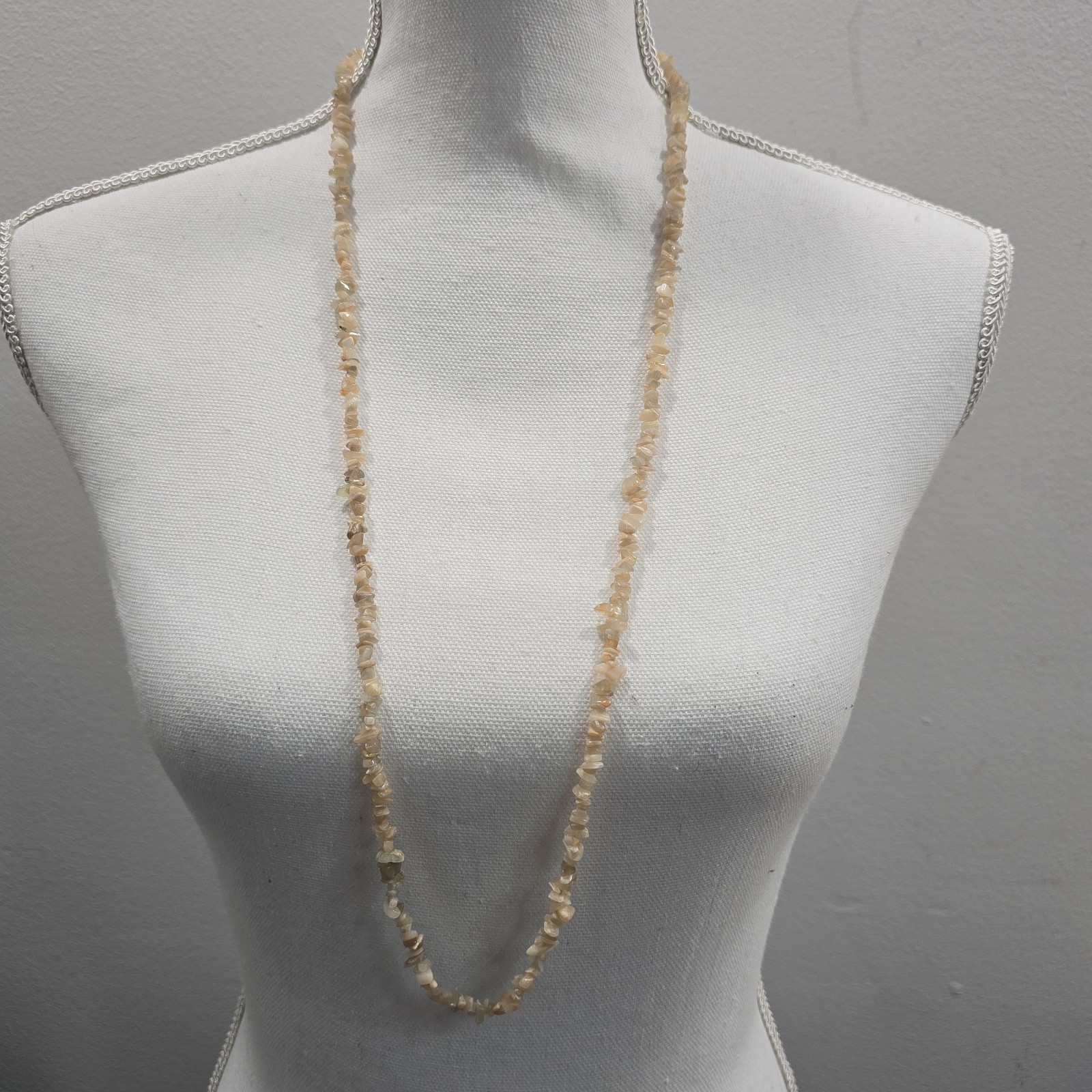 Light Peach Neutral Tones Natural Stone 35″ Beaded Necklace Coastal Beachcore