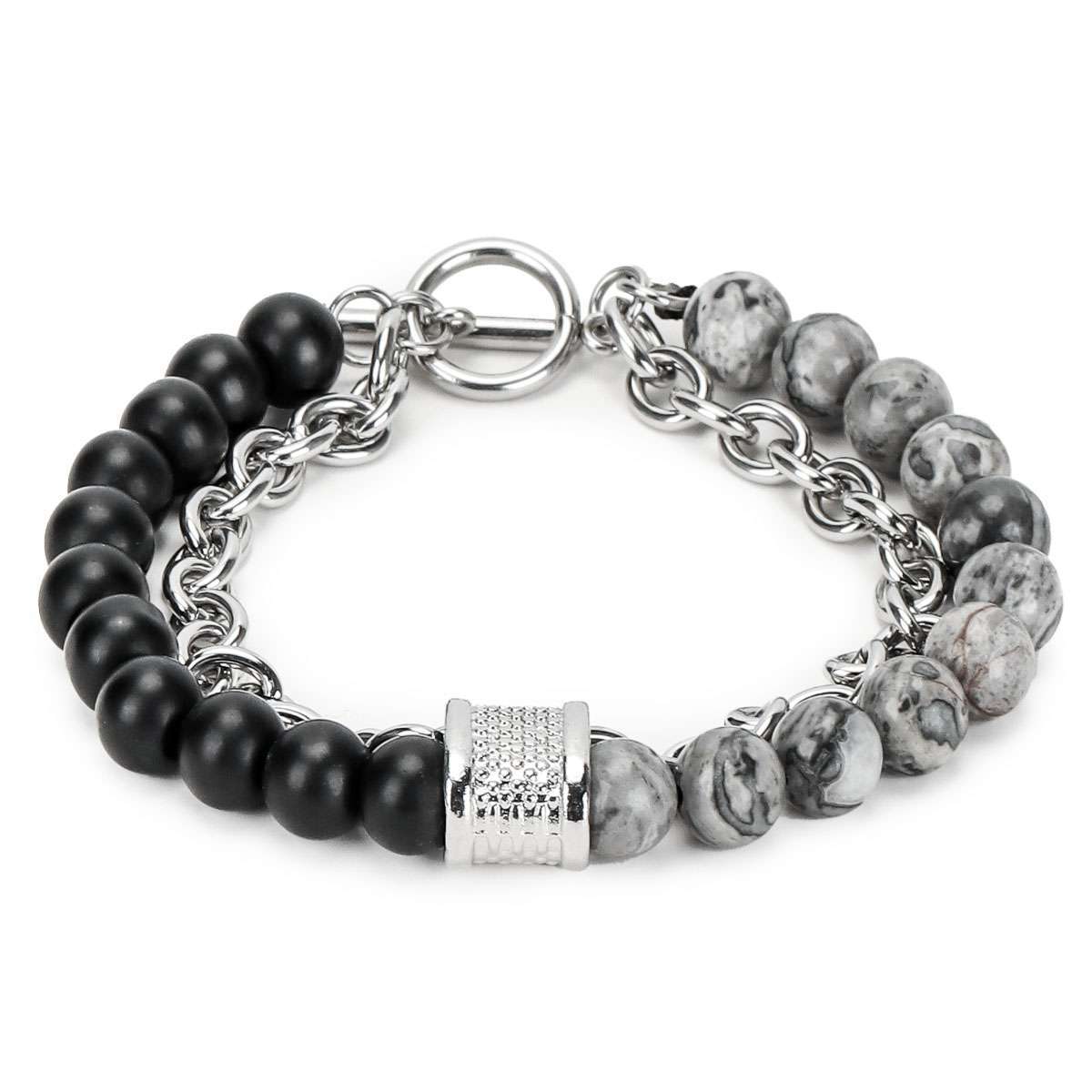 Stainless Steel Bracelets Natural Map Stone Men’s Women Beaded Tiger Eye Jewelry