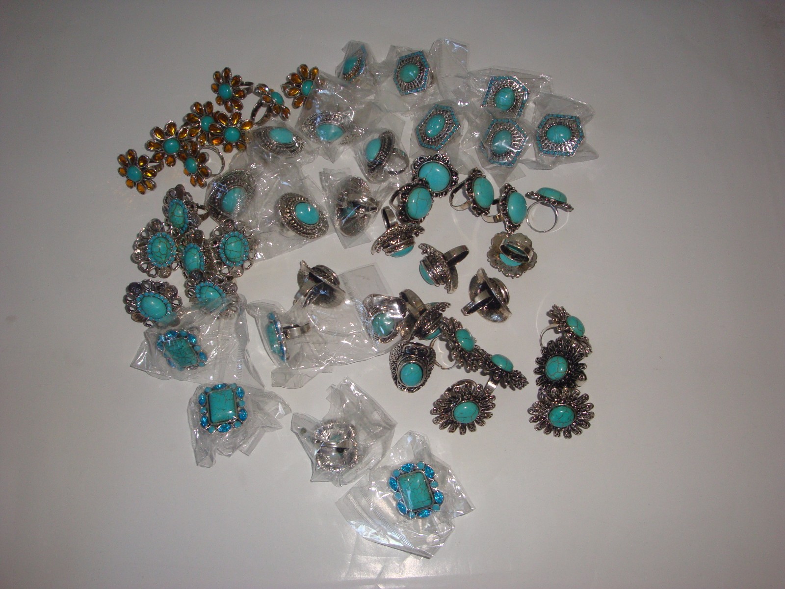 Wholesale Lot of 24 Turquoise Fashion Rings ~ Adjustable ~ Fit Sizes 6 to 10