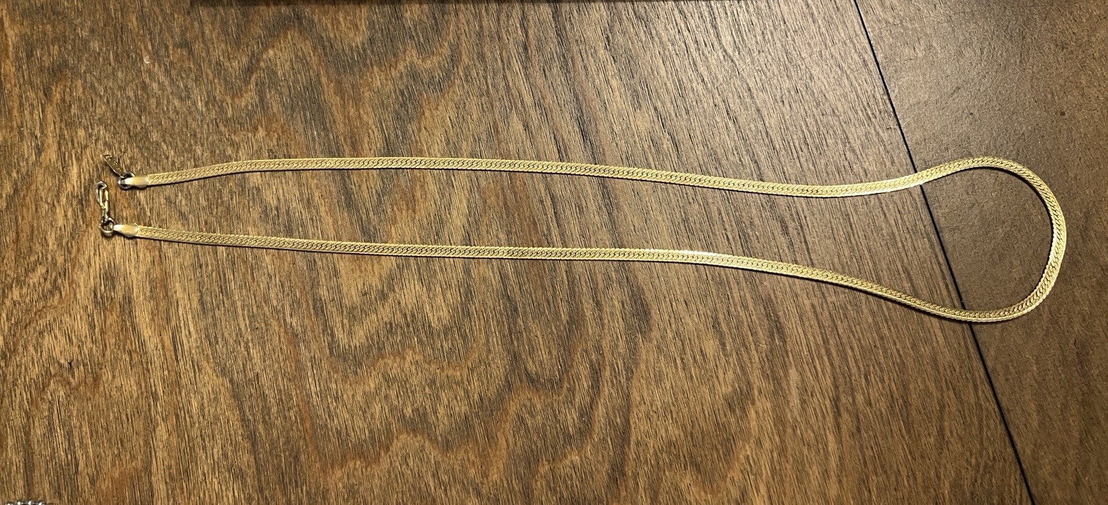 14KGP Gold Plated Herringbone Necklace 24 Inch Flat Woven Chain