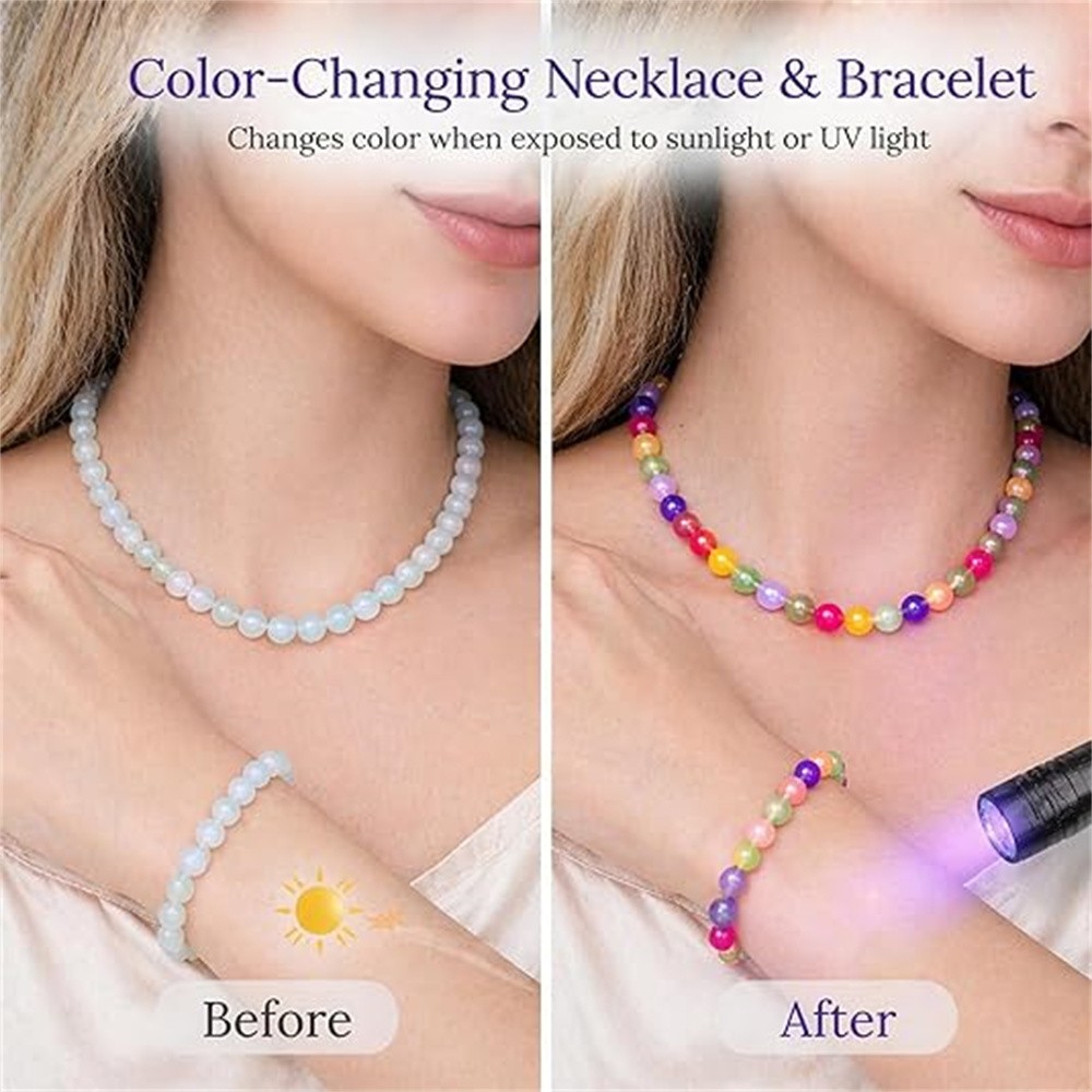 UV Reactive Dopamine Necklace Colorful Rainbow Beaded Mood Jewelry Set Gift