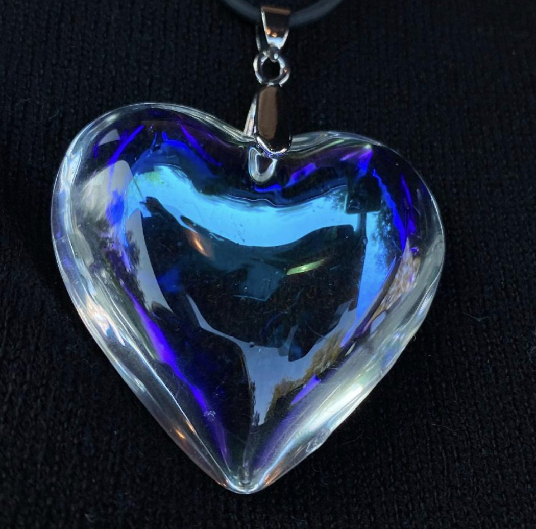Iridescent Heart Necklace Puffy Heart Pendant Glass Charm Heart Choker Gift