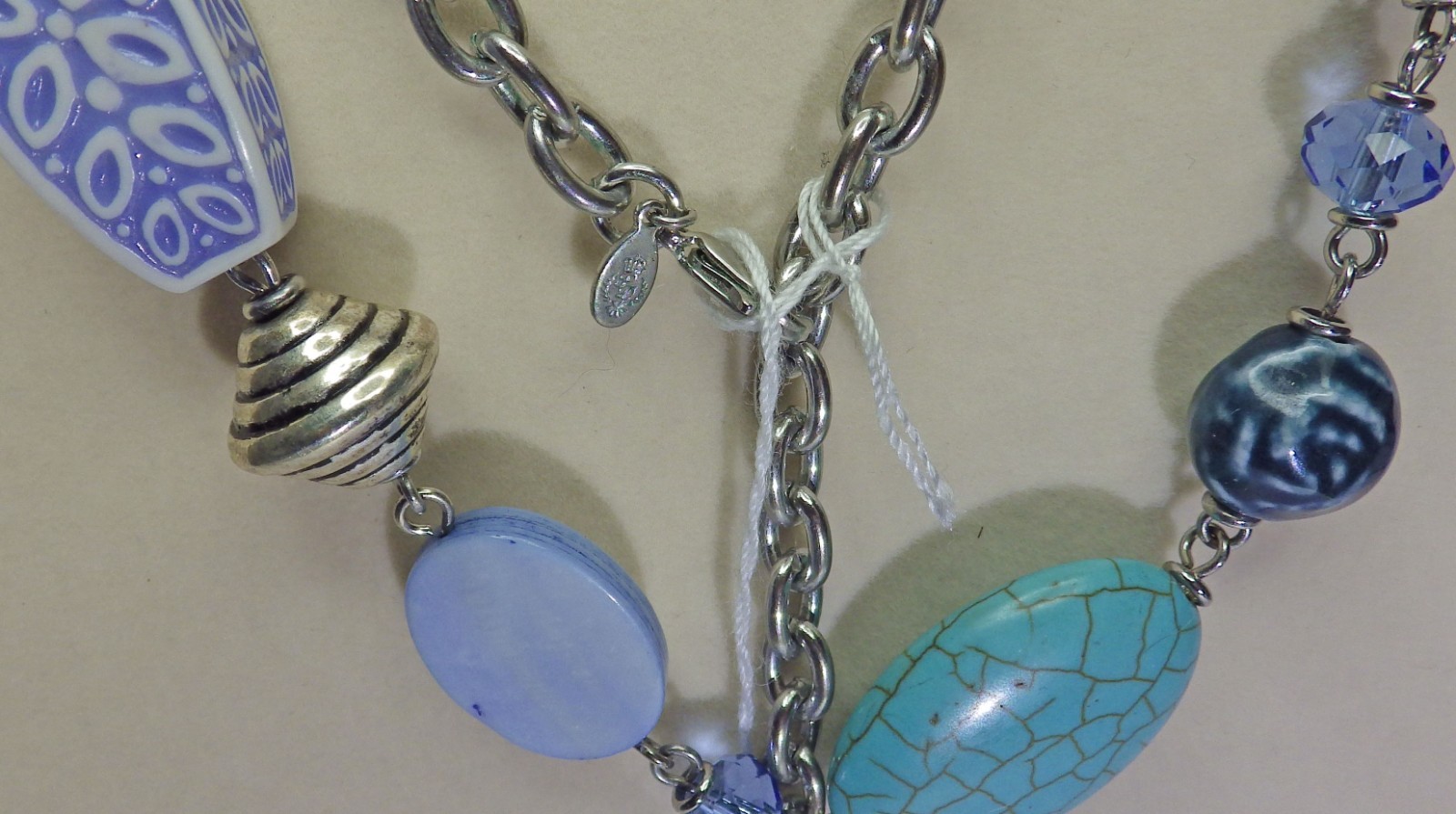 Premier Design Blue Lagoon Faux Turquoise & Silver Beads Long Necklace 35″ 620E2