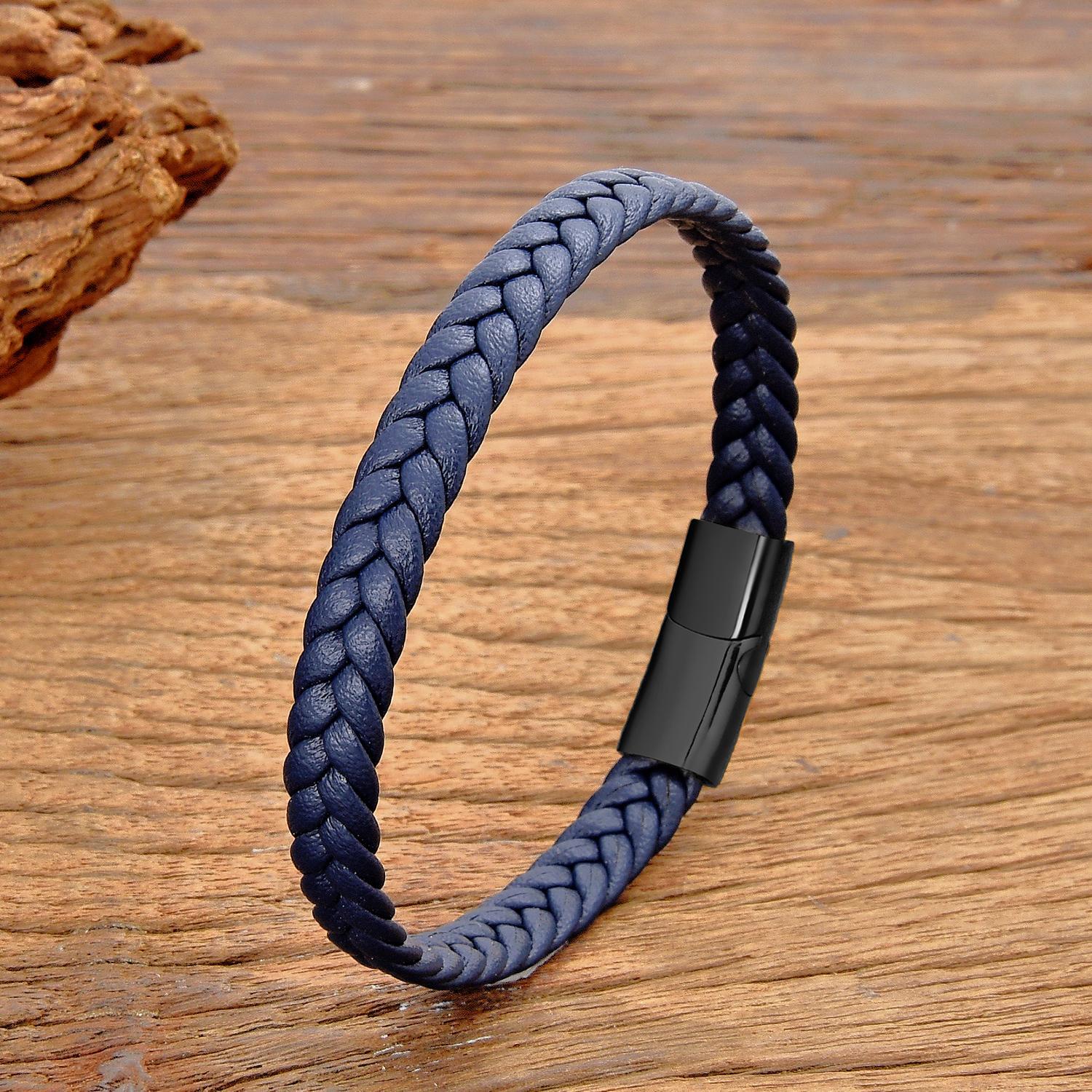 Simple Classic Stainless Steel Bracelet for Women & Men, Braided Leather Bangle