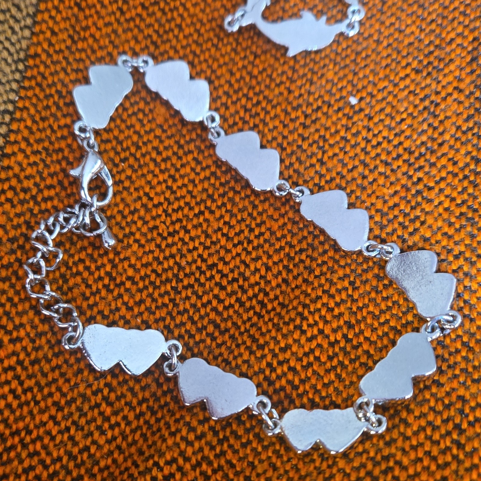 Silver Tone Cable Link Chain Charm Bracelet w/ Blue Heart Charm Lobster Clasp
