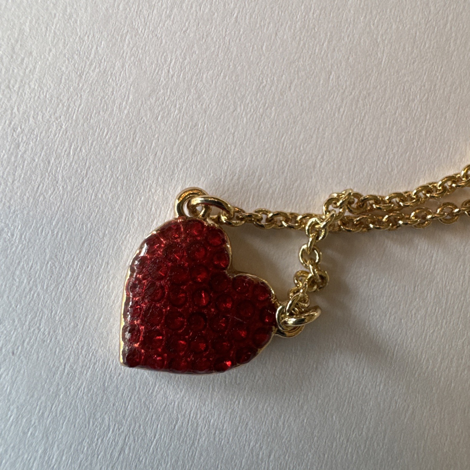 NWT J Crew Factory Red Crystal Pave Heart Necklace