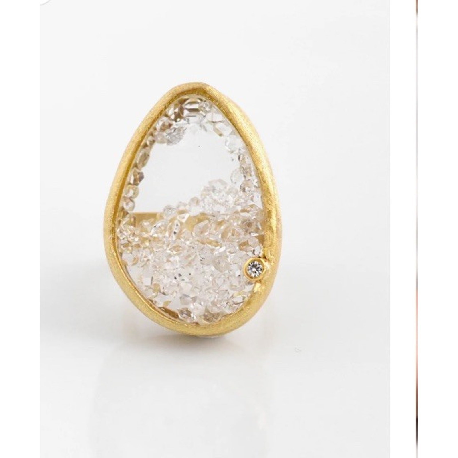 Felix Z Handcrafted Floating Herkimer Diamond 18k Gold Vermeil Adjustable Ring